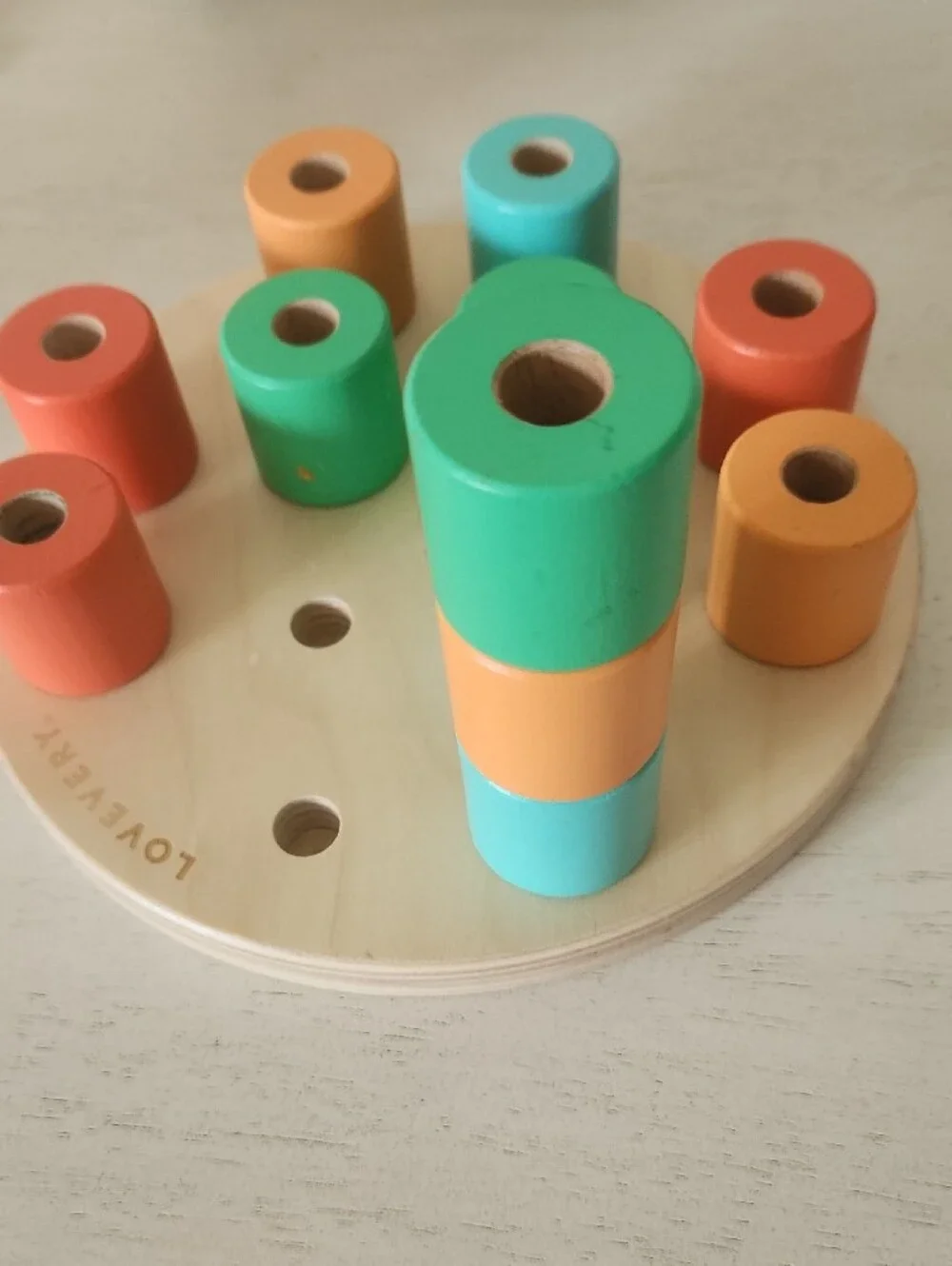 Wooden Color Sorting Peg Board Toy - Green, Teal, Orange, Red